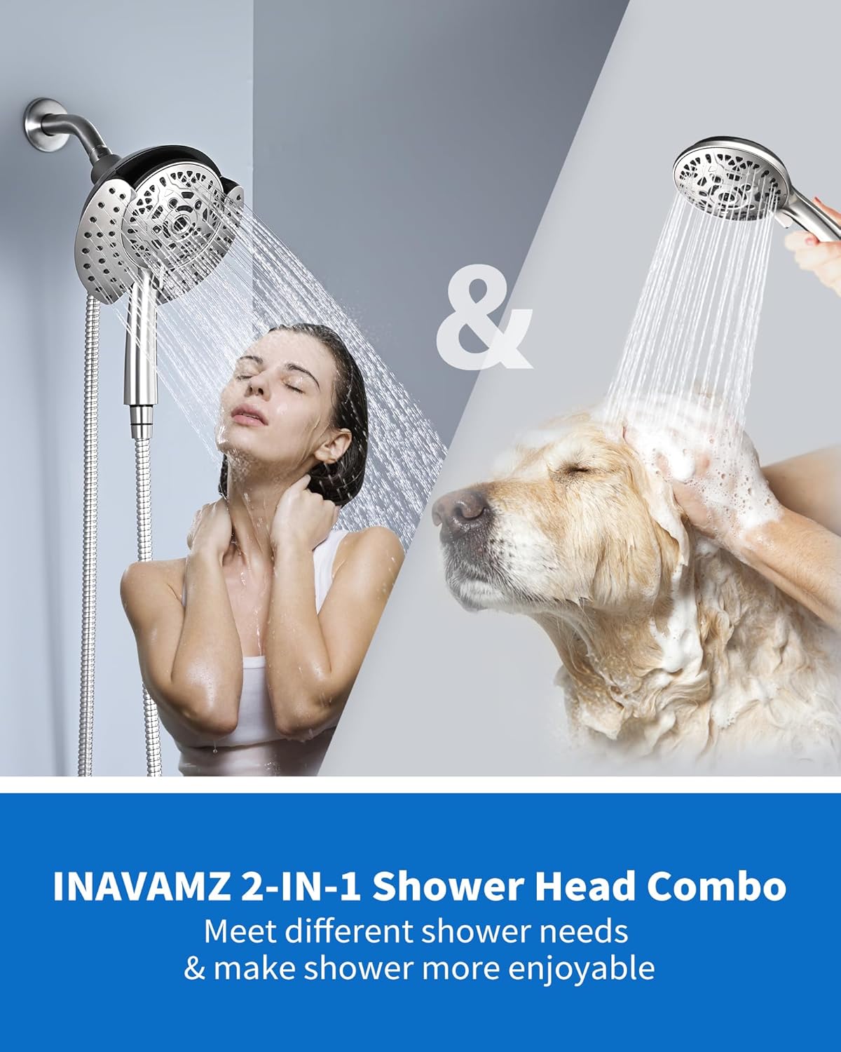 INAVAMZ 25GPM Rain Handheld Shower Head Combo