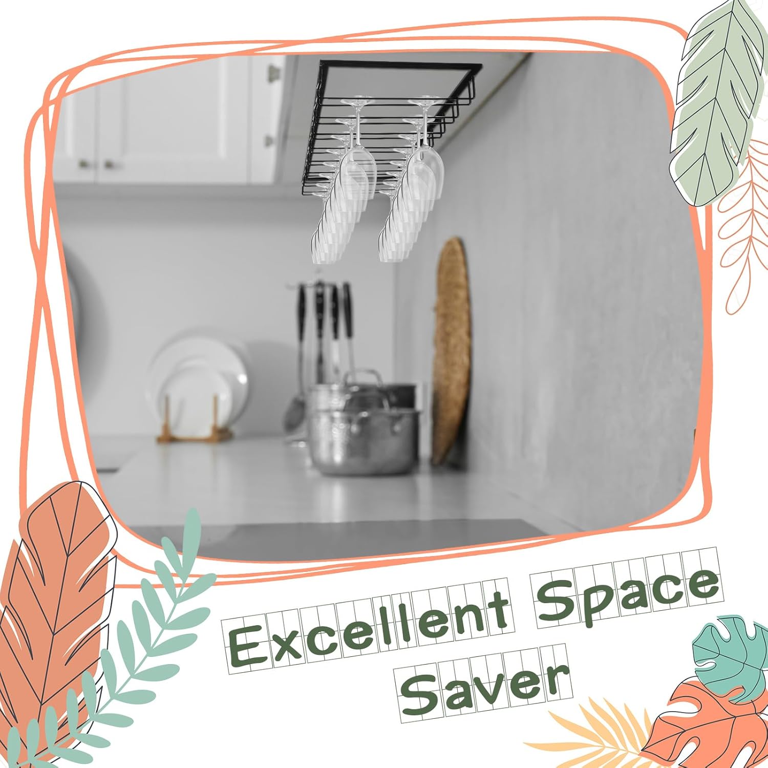 8 Row Wine Glass Rack for Cabinet Kitchen Bar Counter Black