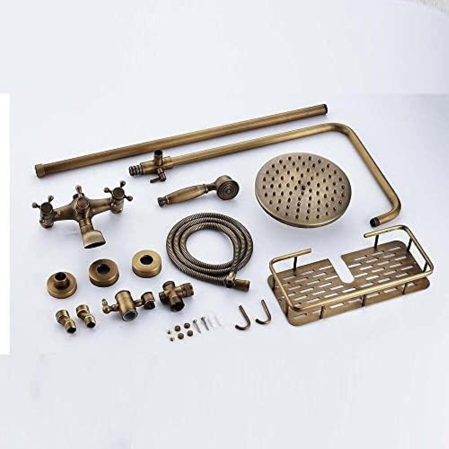TECKI Rainfall Shower Faucet Set with Antique Brass Handheld Head