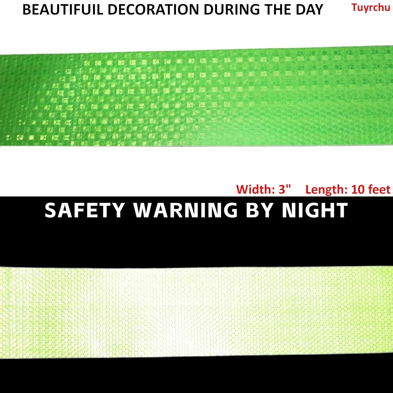 Green Reflective Tape 3in x 10ft for Bikes and Safety