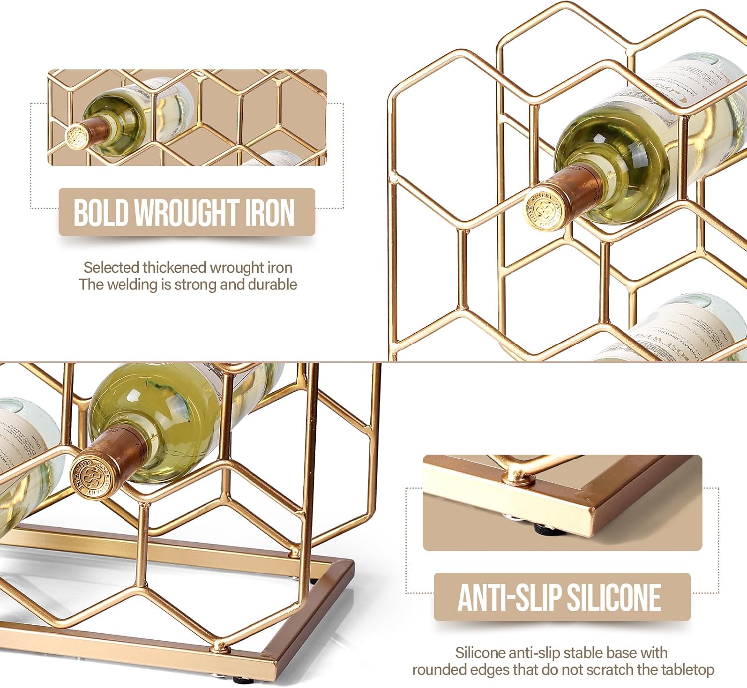 14 Bottle Countertop Wine Rack - Modern Gold Metal Design