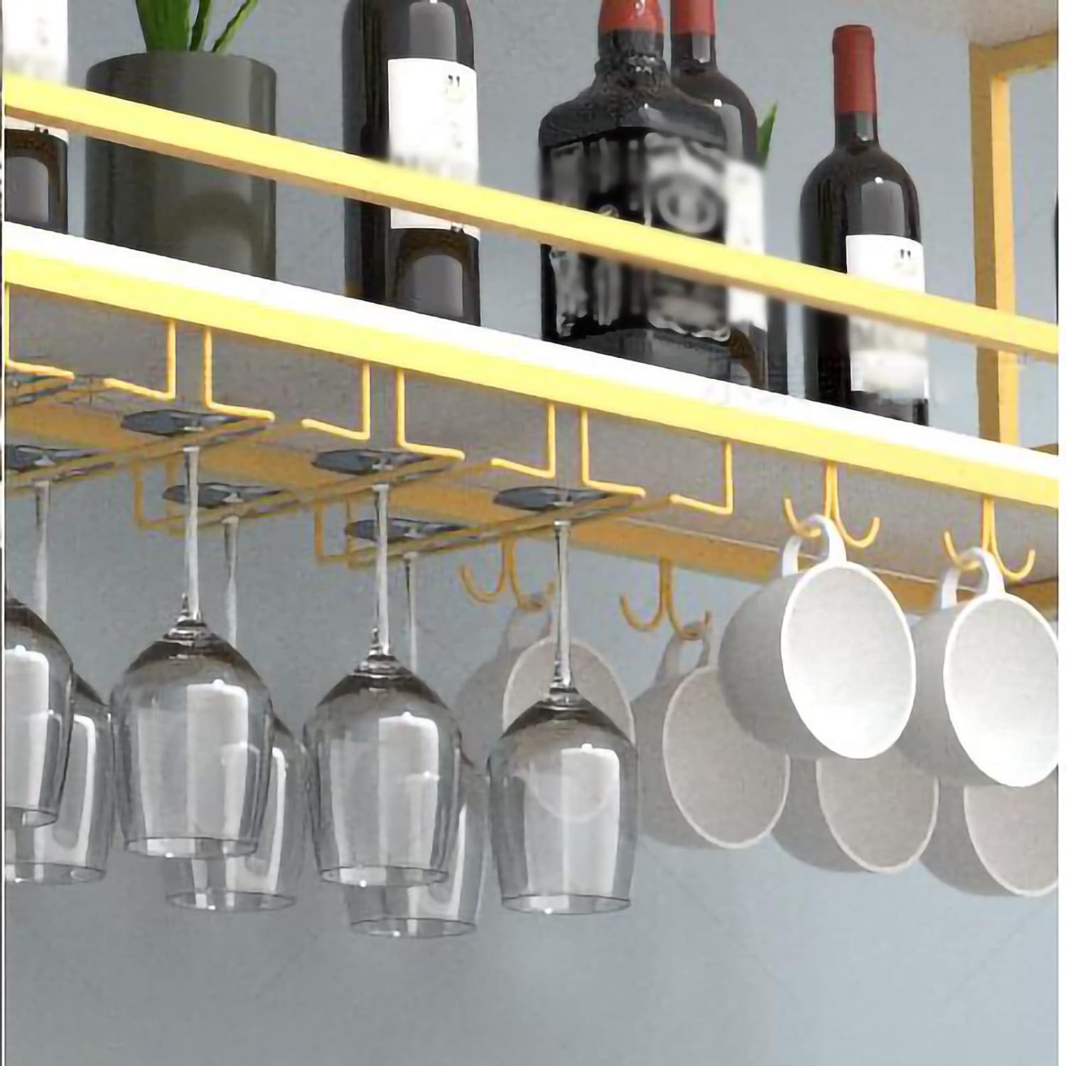 ZJDYDY 2 Tier Wall Mounted Wine Rack with Stemware Holder 1