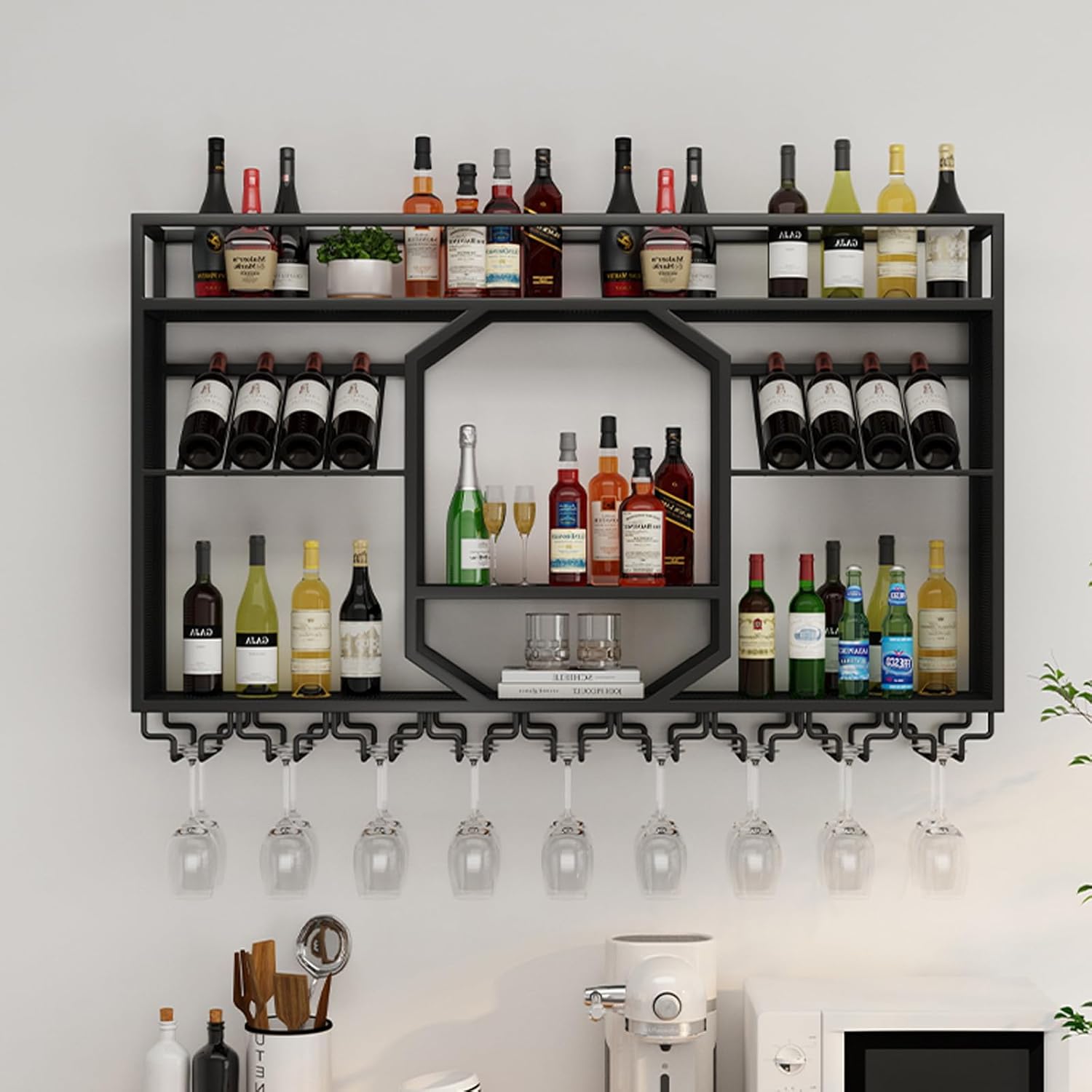 RAJYQODIS 4724in Wall-Mounted Wine Rack Black 1