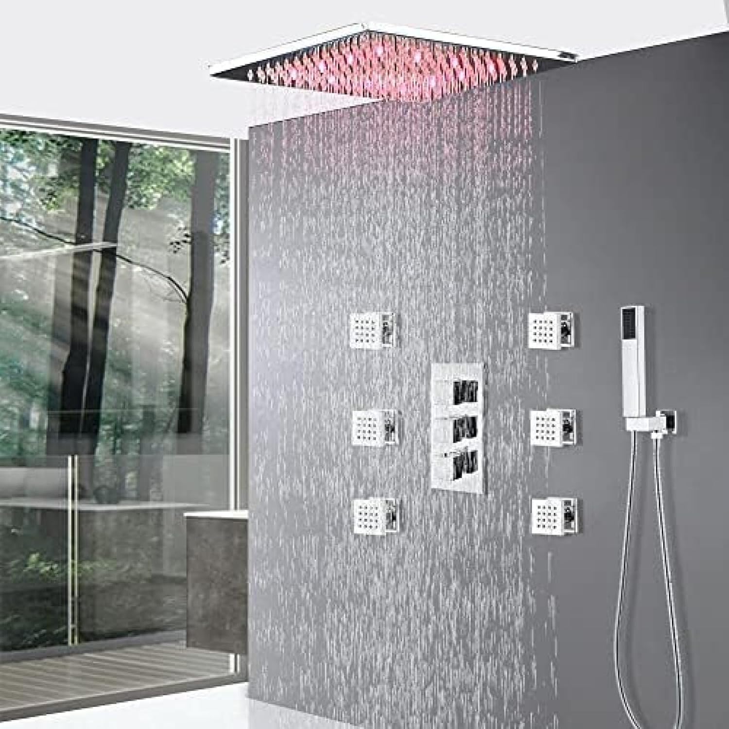 TECKI Thermostatic Shower System with LED Handheld and Shower Head
