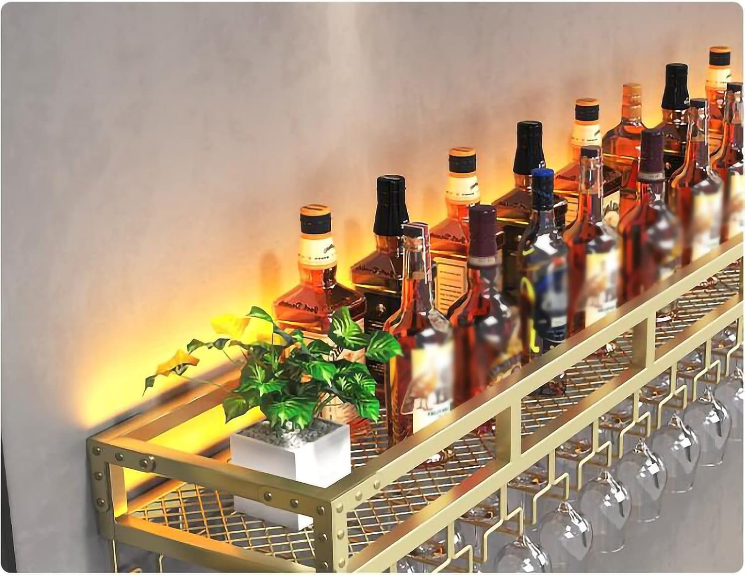 ZJDYDY Gold Wall Mounted Wine Rack with Glass Holder