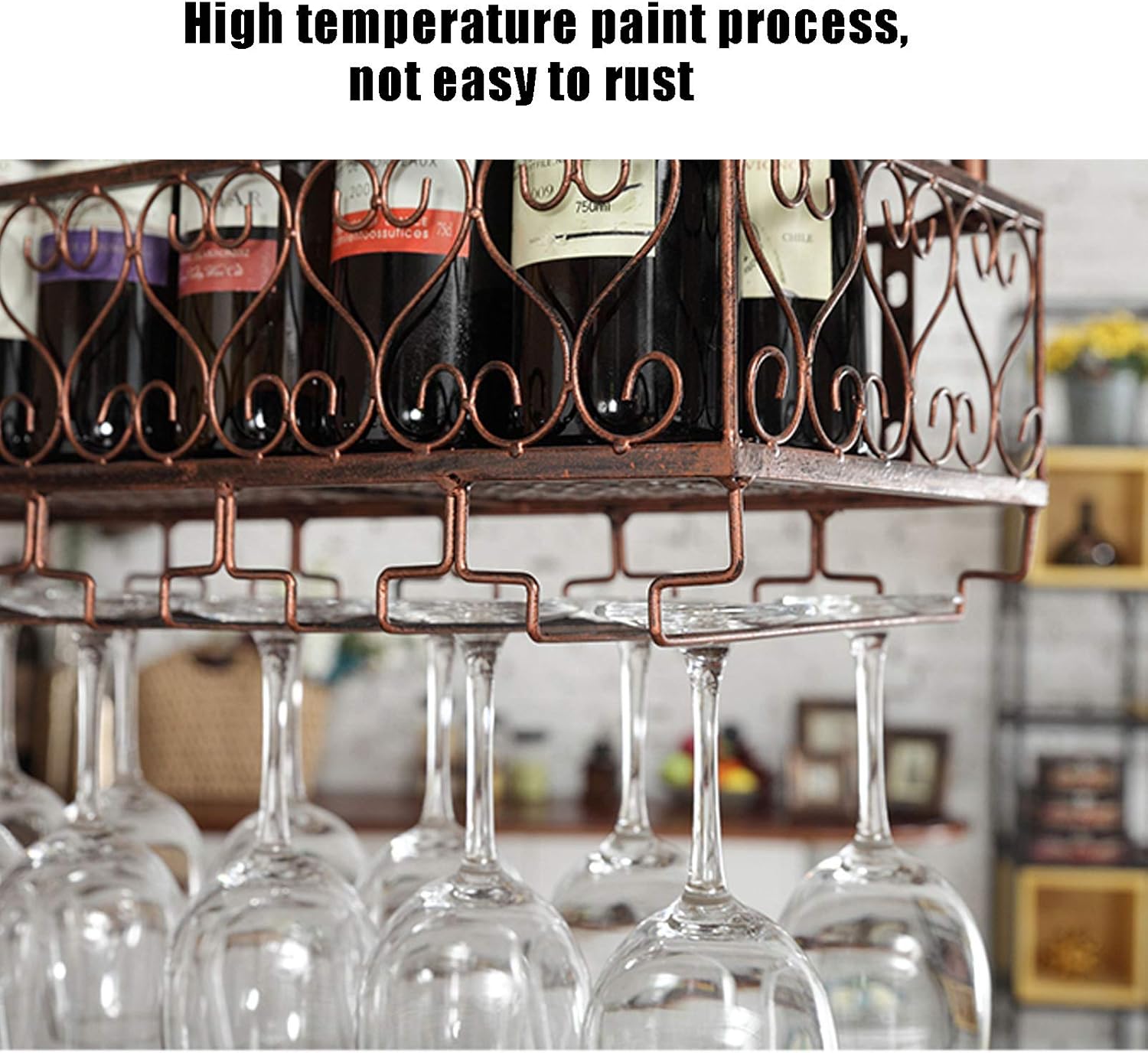 Adjustable Wall-Mounted Wine Rack with Glass Holders