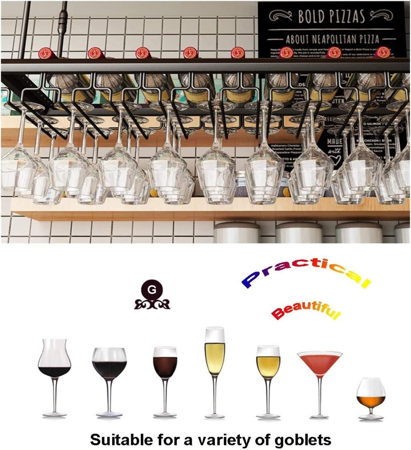 ALDEPO Wall-Mounted Wine Rack with 6 Bottles and 18 Glasses