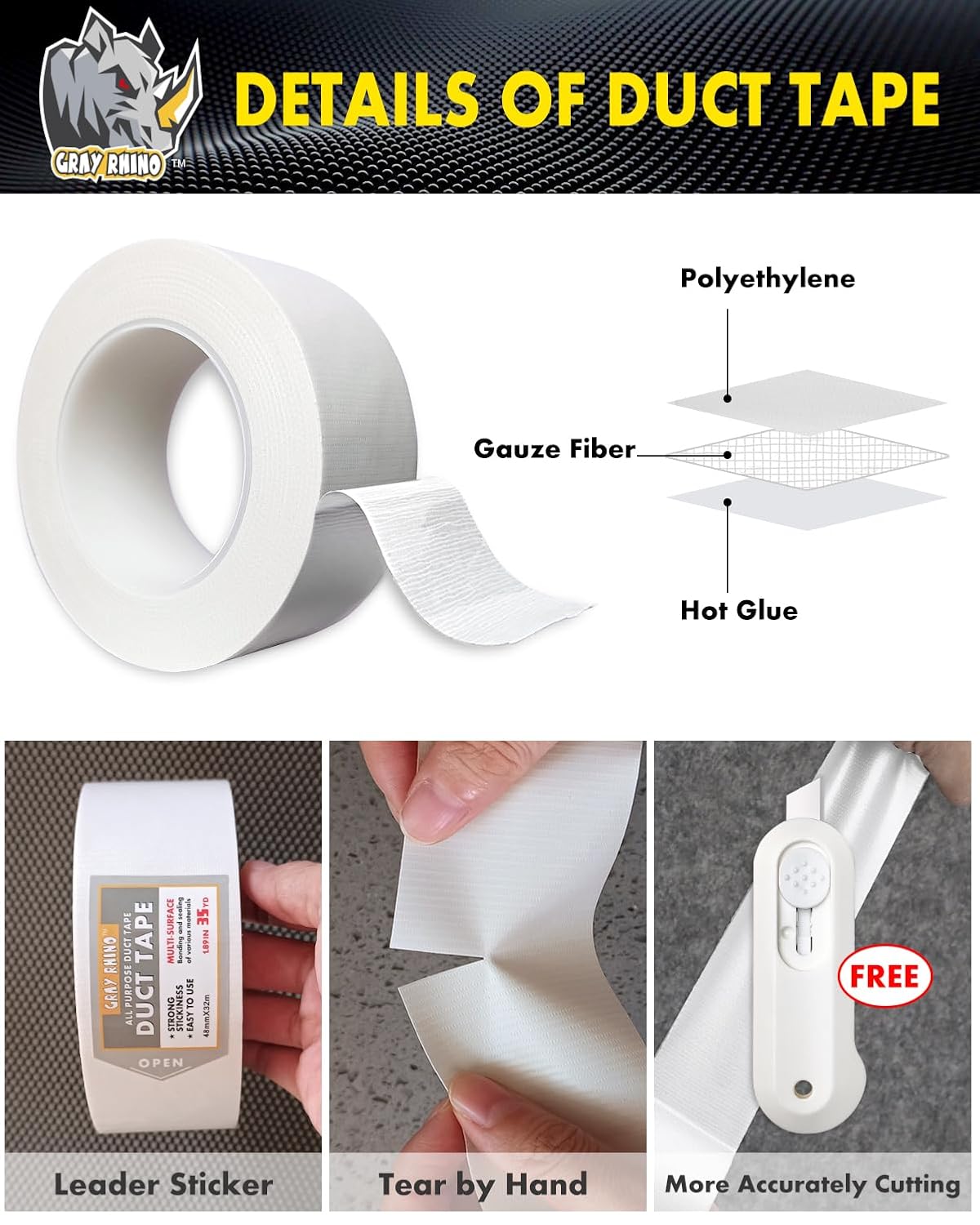GRAY RHINO Heavy Duty Waterproof Duct Tape - 188in 105ft35yd