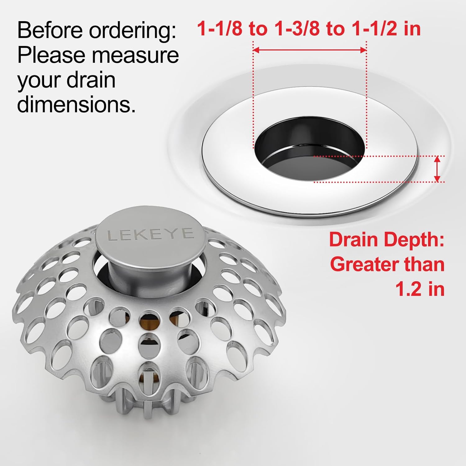 LEKEYE Bathroom Sink Stopper with Hair Catcher - Pearl Chrome 1