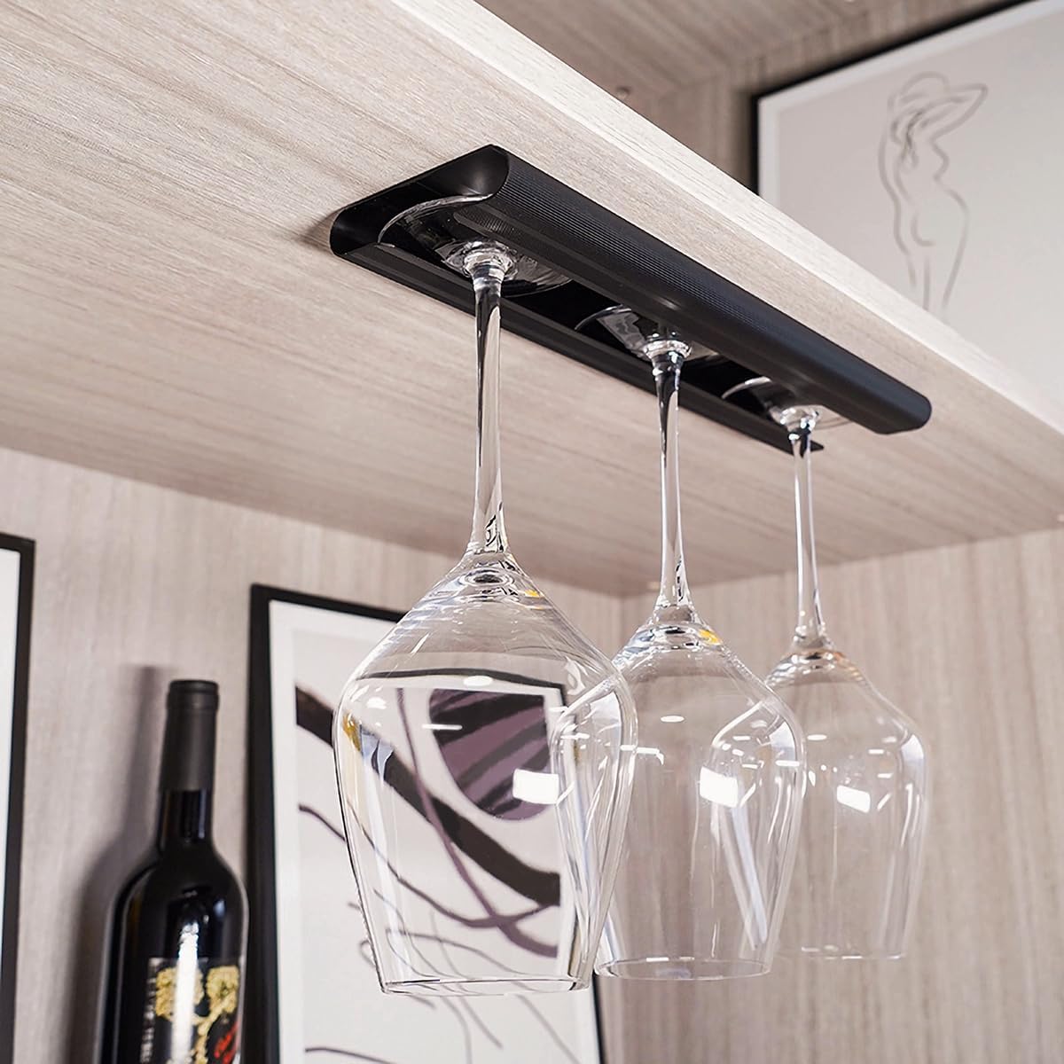 GeLive 12 Inch Wine Glass Holder Under Cabinet Set of 2 Black