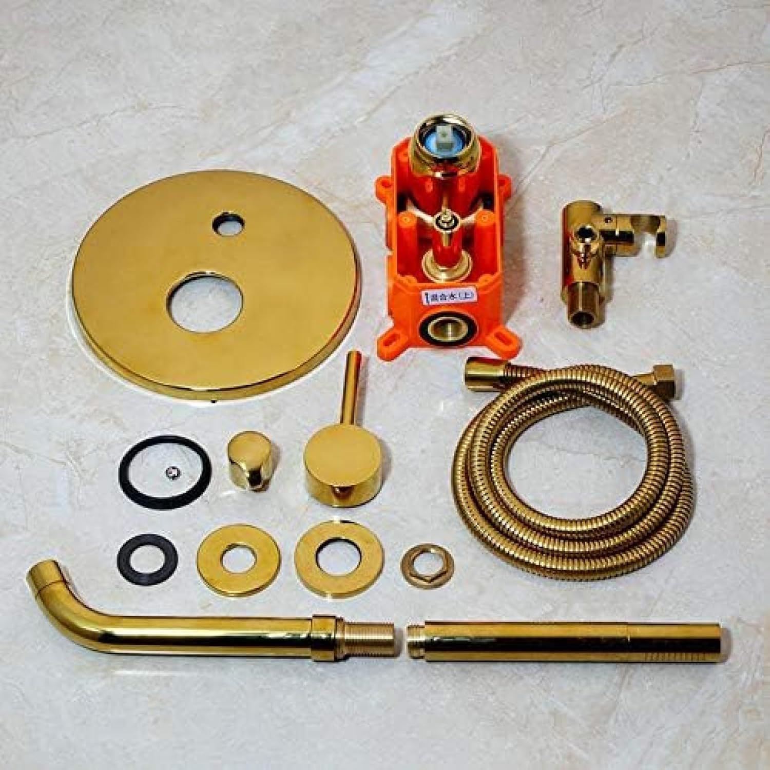 TECKI Brushed Gold Brass Shower Set with Handheld and Wall Mount
