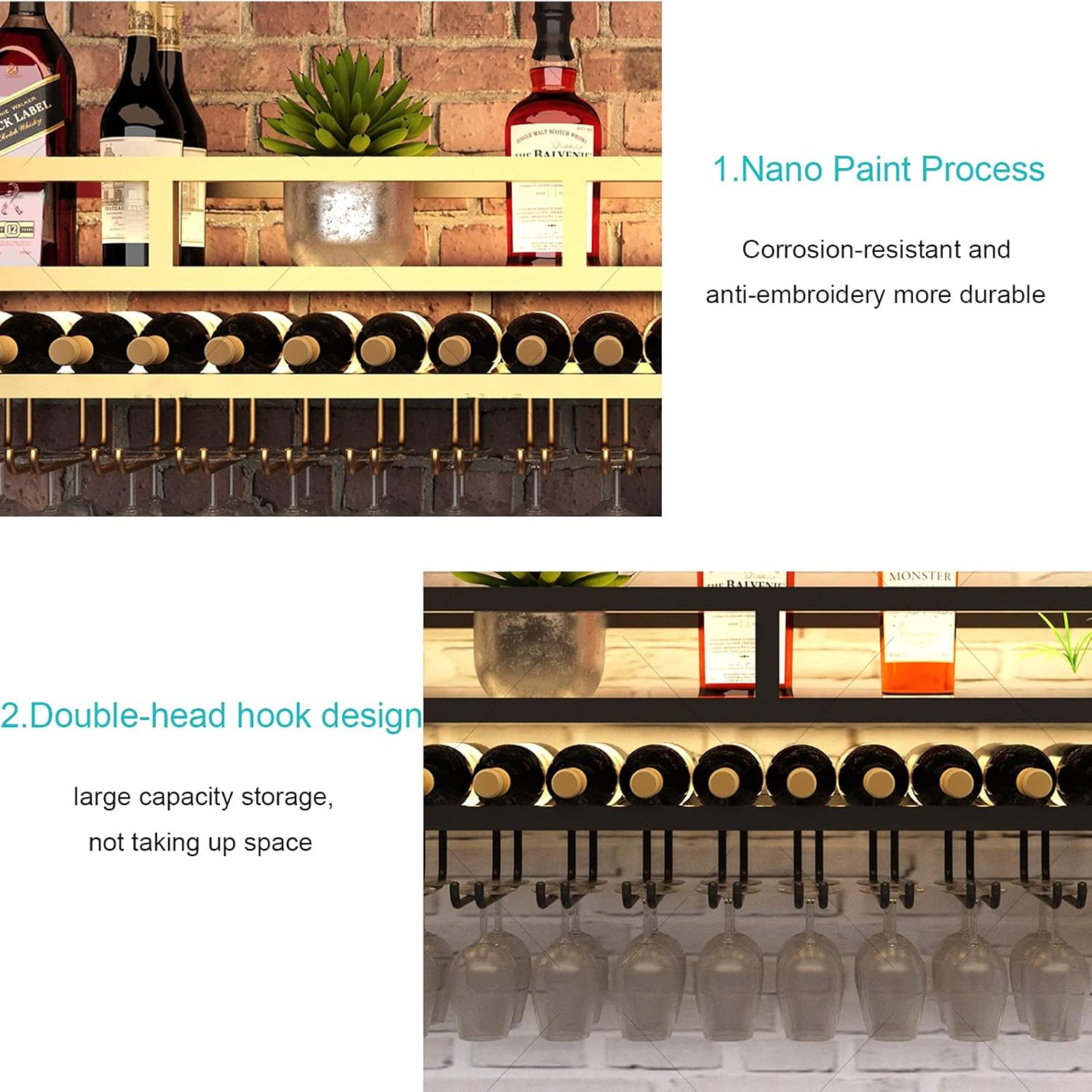 Wall-Mounted Wine Rack - Wrought Iron Goblet Holder with Large Capacity