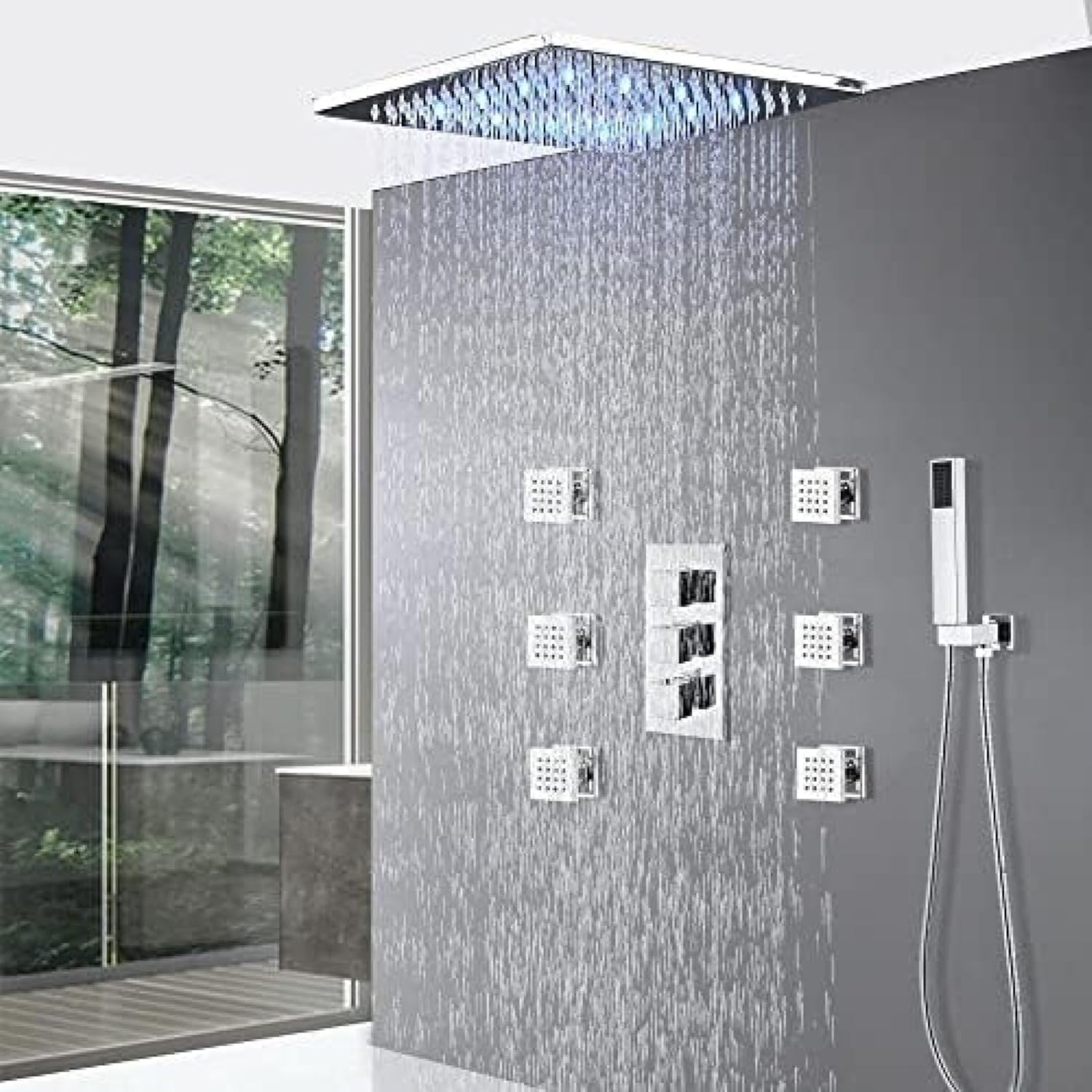 TECKI Thermostatic Shower System with LED Handheld and Shower Head