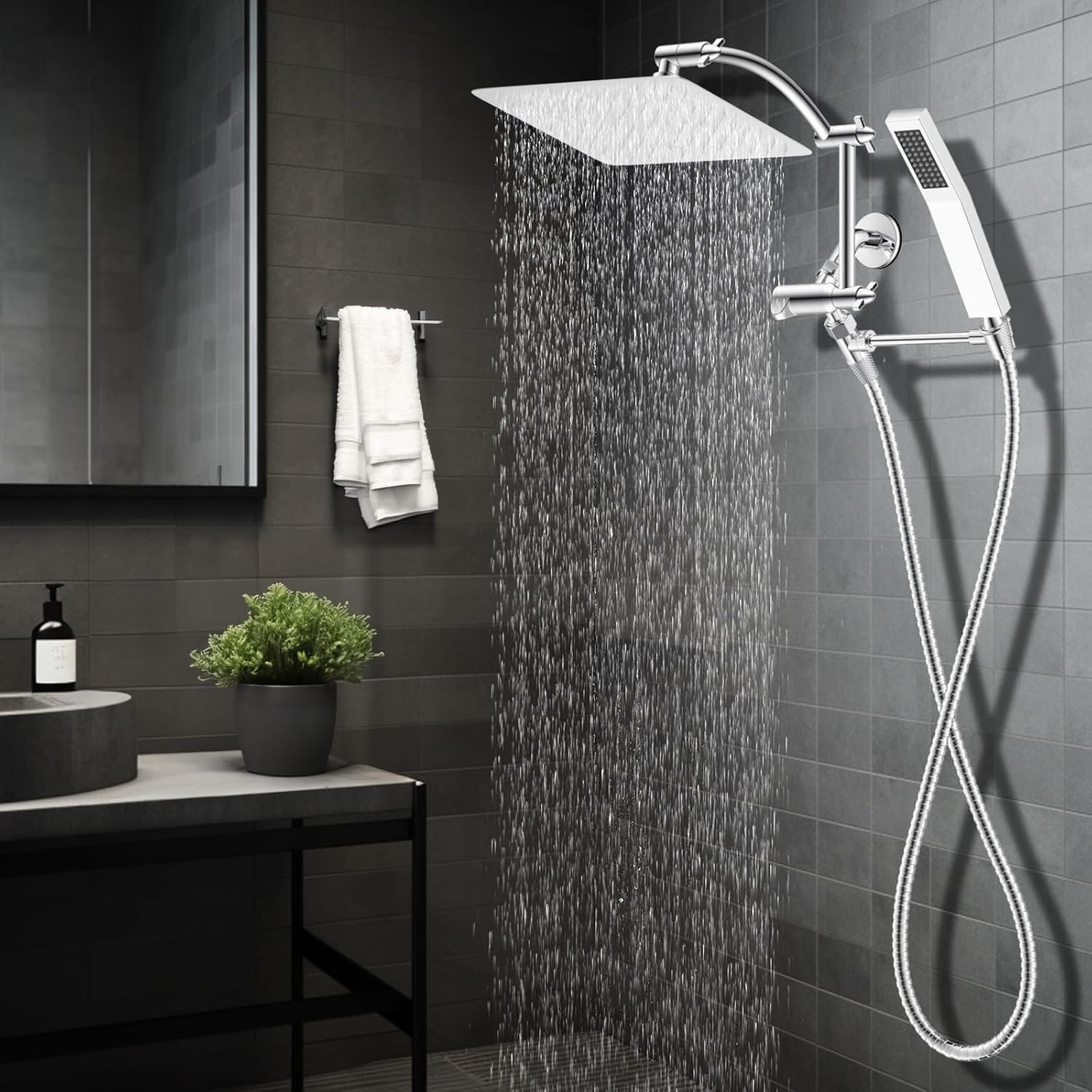 Hibbent All Metal 10x9 Rainfall Handheld Shower Combo