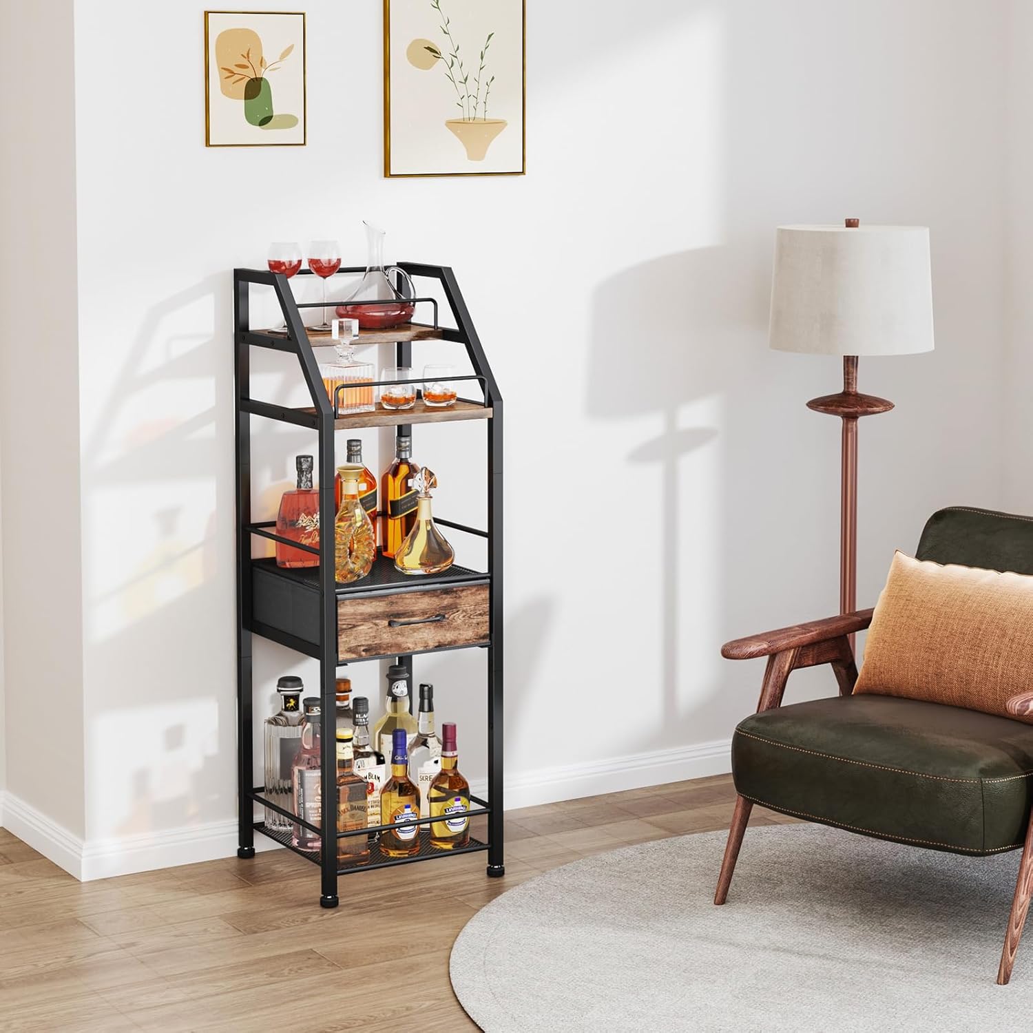 HapiRm 4-Tier Freestanding Wine Rack with Fabric Drawer 1