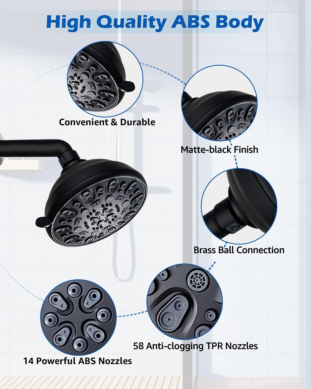 VMASSTONE High Pressure Shower Head with 7-Spray Settings