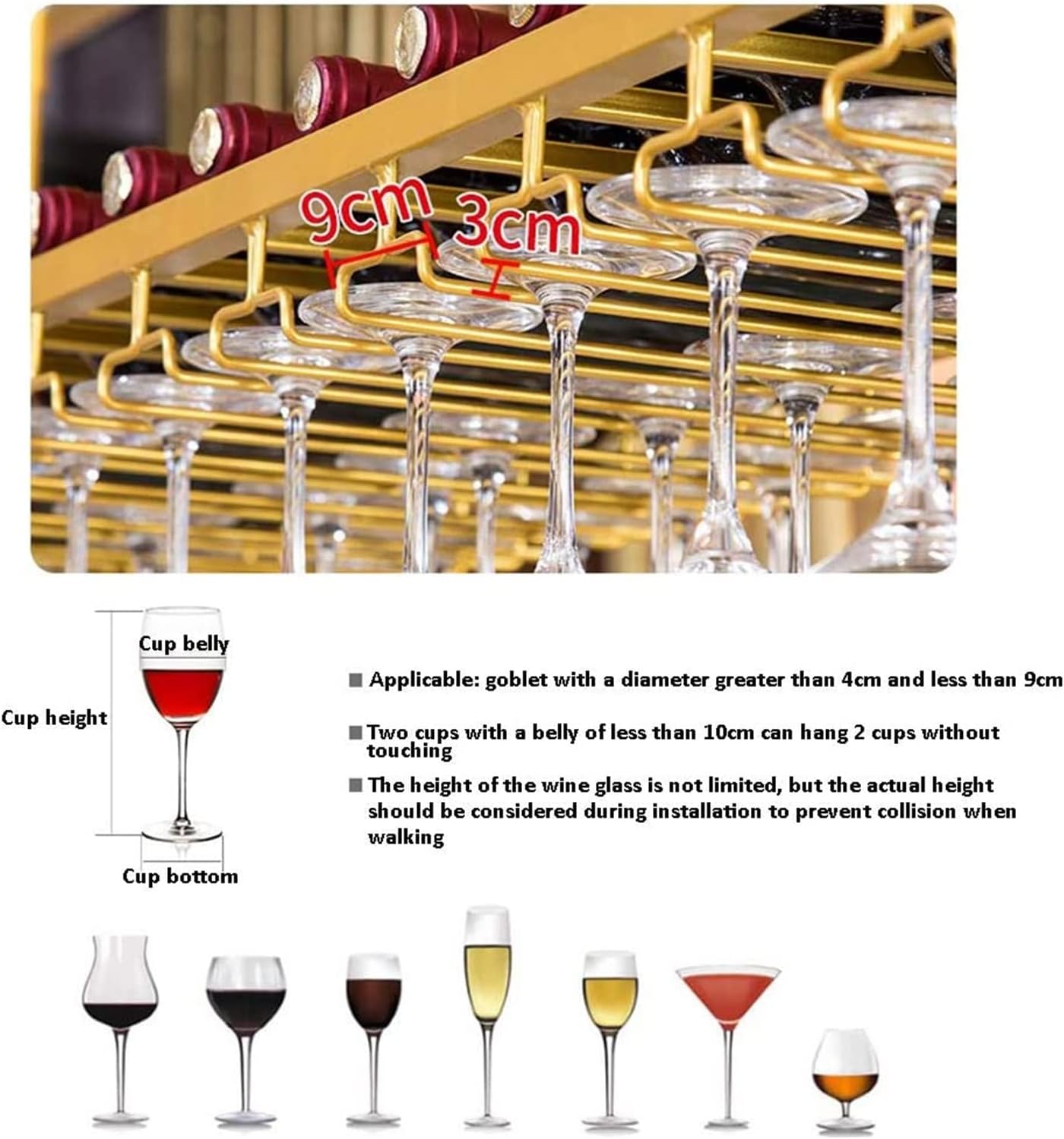 ALDEPO Wall-Mounted Wine Rack with Adjustable Metal Bar