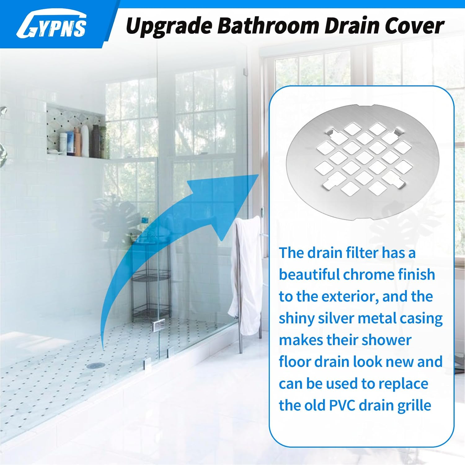 GYPNS Chrome Shower Drain Cover 4-14 Inch Round 2 Pack