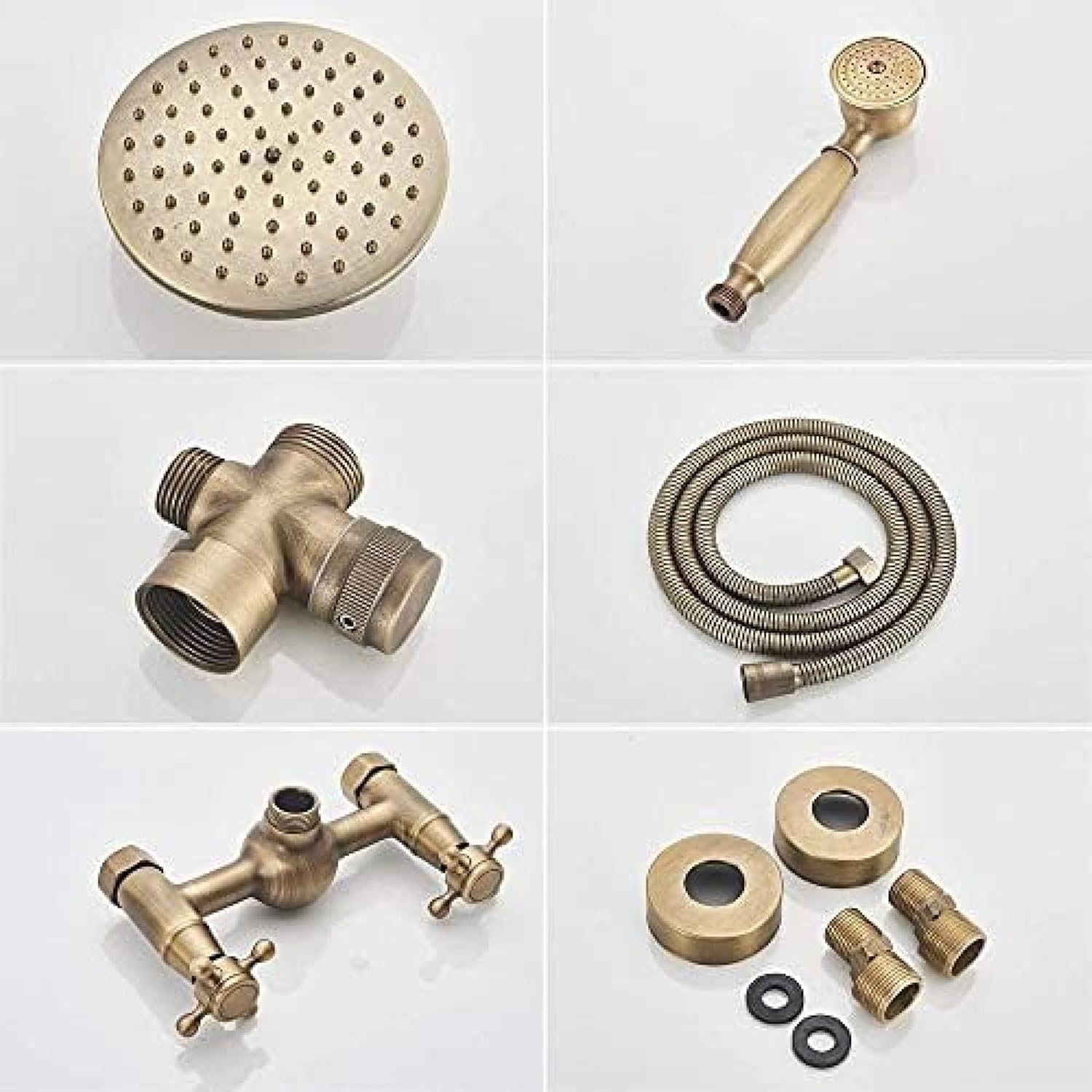 TECKI Antique Brass Shower Faucet Set with Rainfall Head and Handheld Shower
