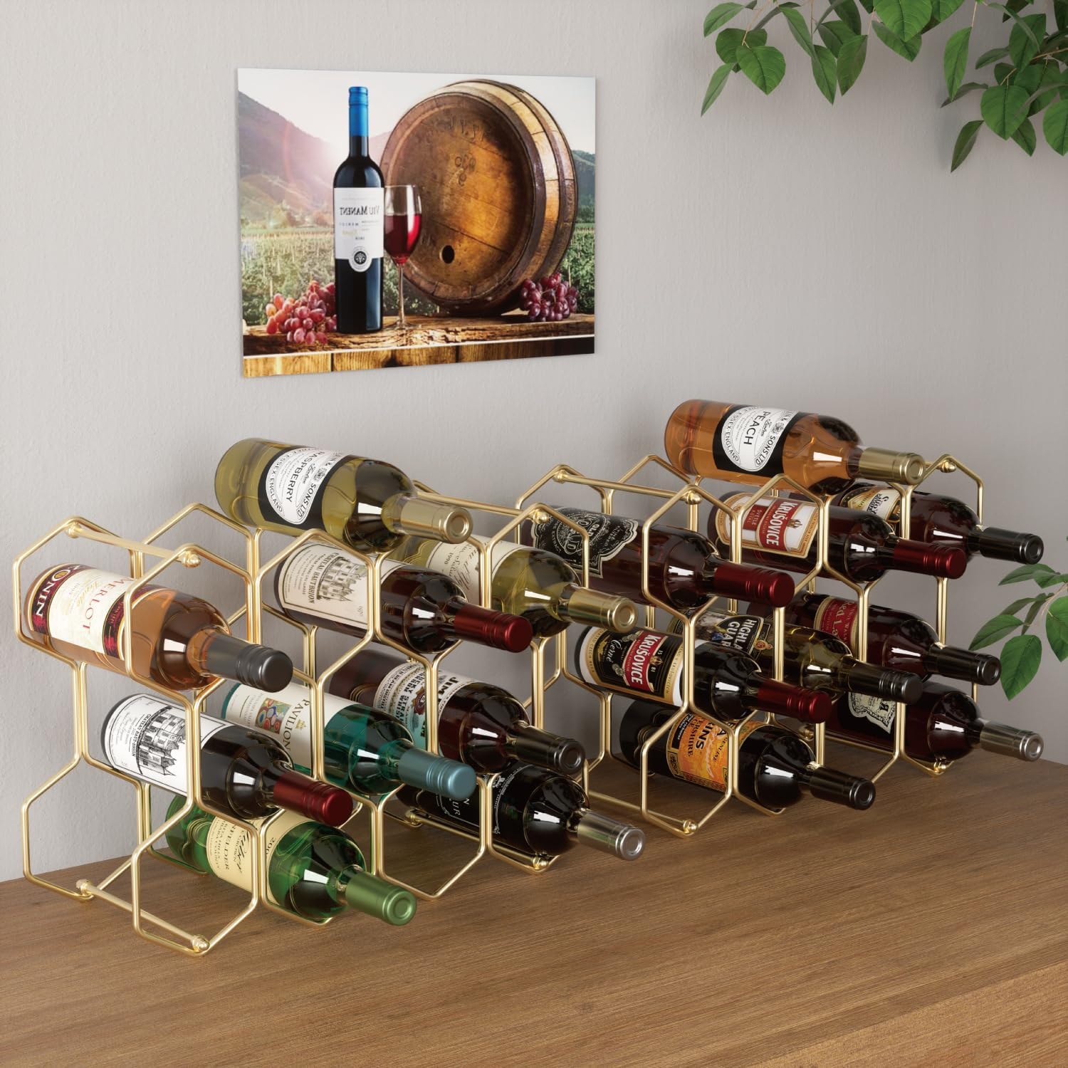 Buruis 14-Bottle Tabletop Wine Rack Gold 1