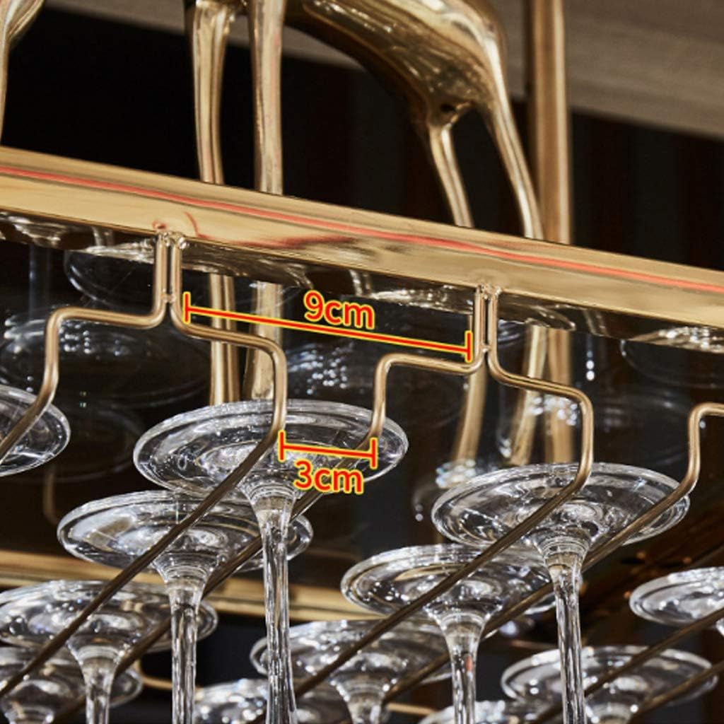 Wall-Mounted Wine Rack with Adjustable Hooks and Red Gold Finish