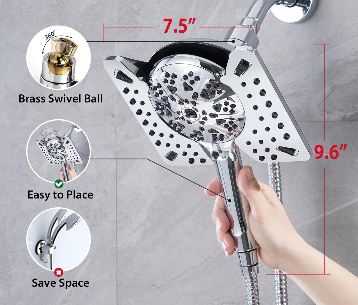 25 GPM Handheld Shower Head Combo with 10 Spray Settings