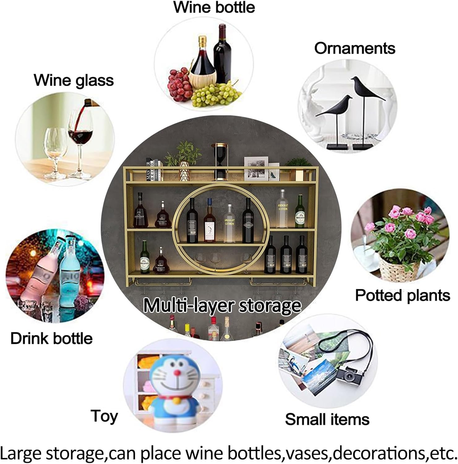 XONJEMU Wall Mounted Wine Rack with Stemware Hanger