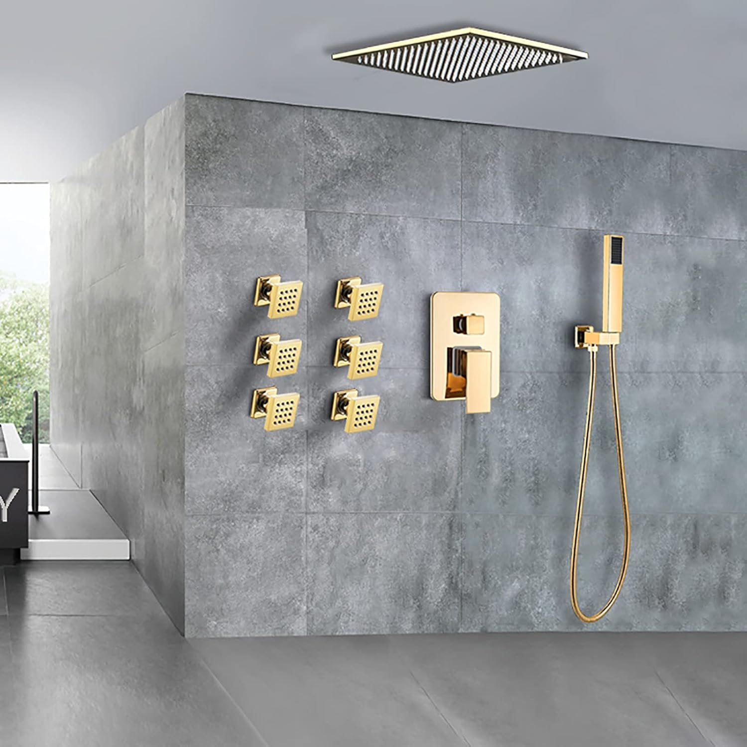 Gold Shower Faucet Set with 6 Massage Jets