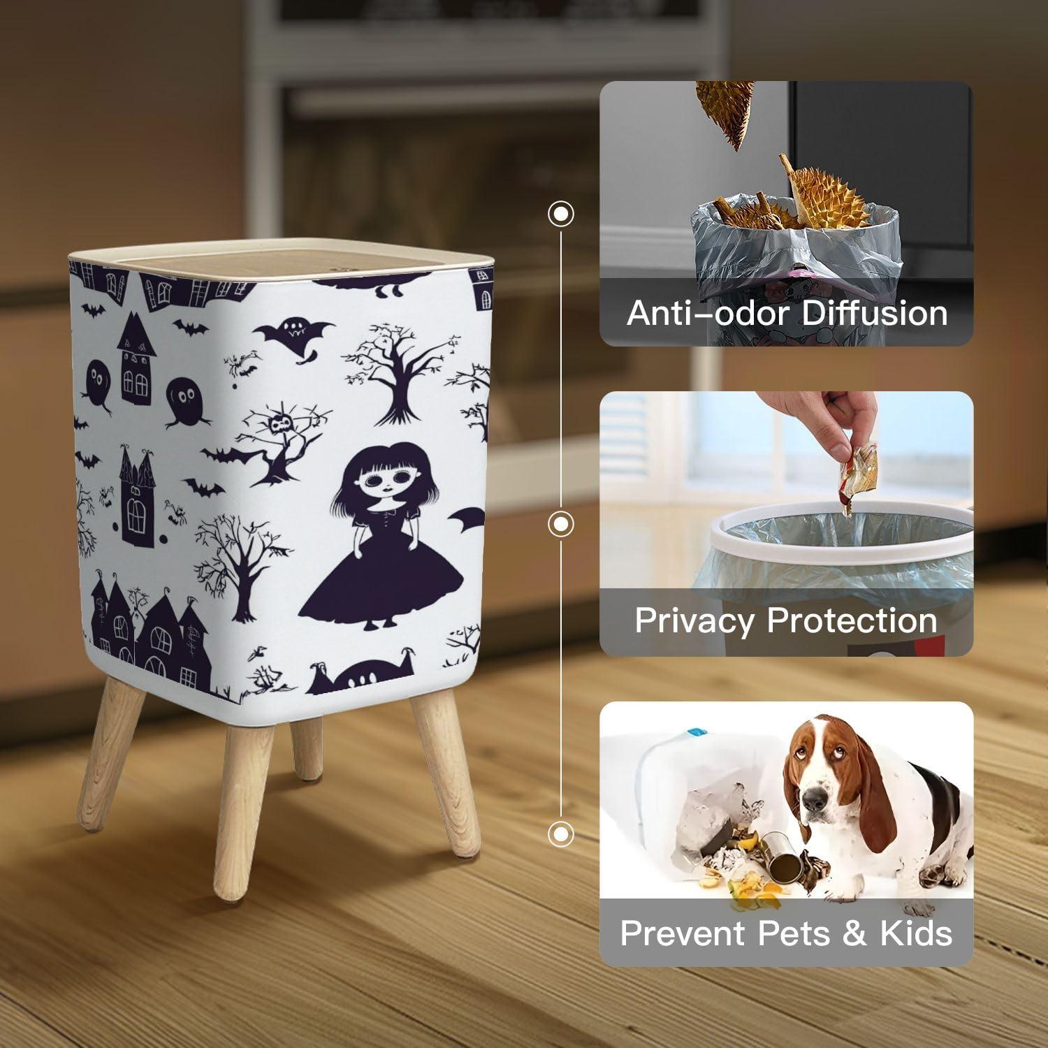 Small Trash Can with Lid 26 Gallon Gothic Design