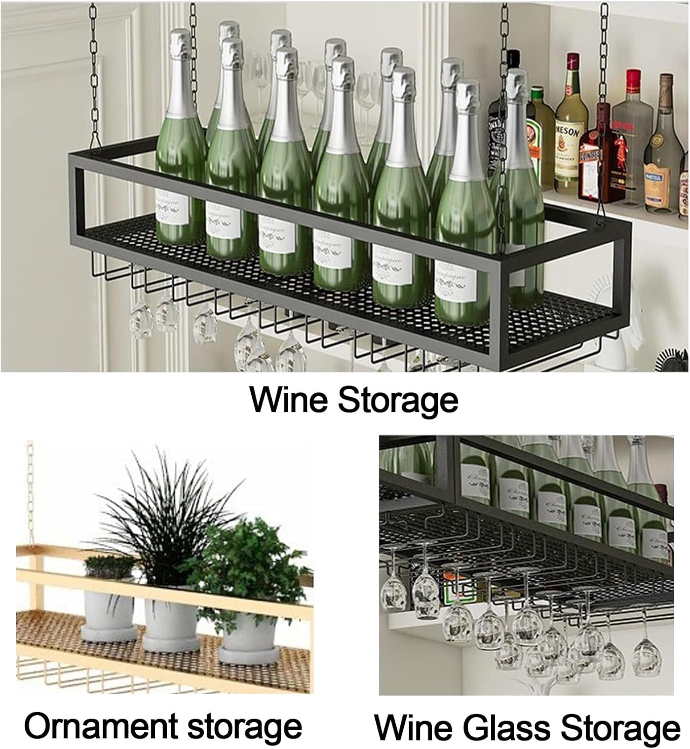 Adjustable Metal Wine Glass Holder for Ceiling and Wall