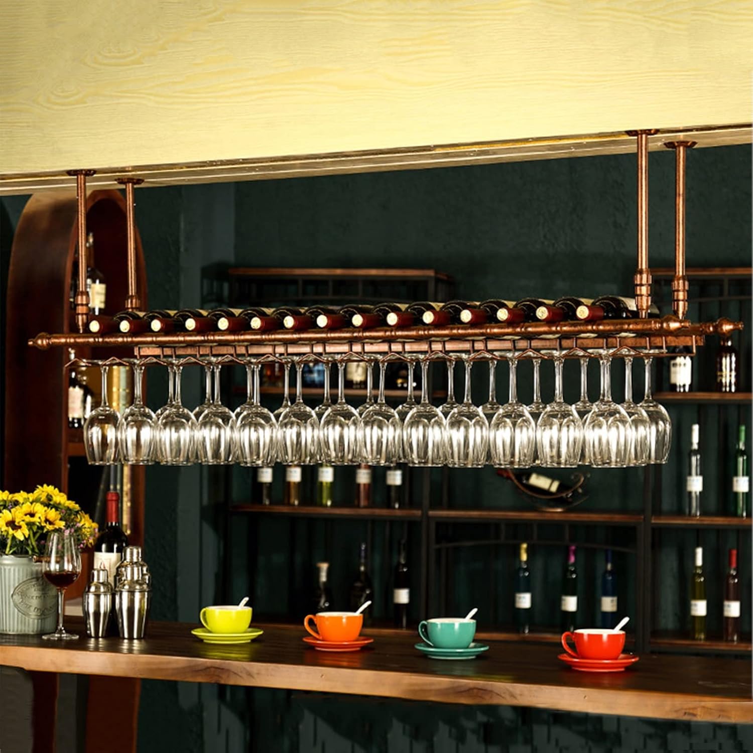 Ceiling Hanging Bar Wine Rack - 80x3cm Wrought Iron Storage Shelf