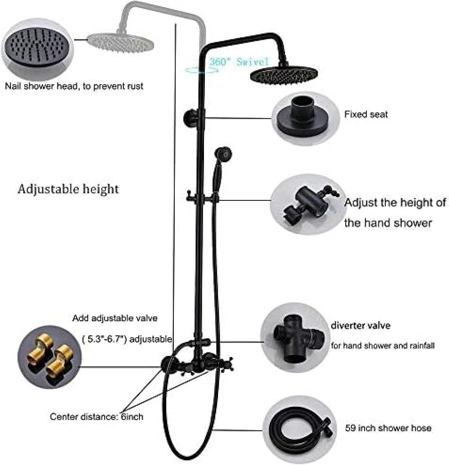 TECKI Black Oil Rubbed Bronze Shower Head Set with Handheld Mixer Taps