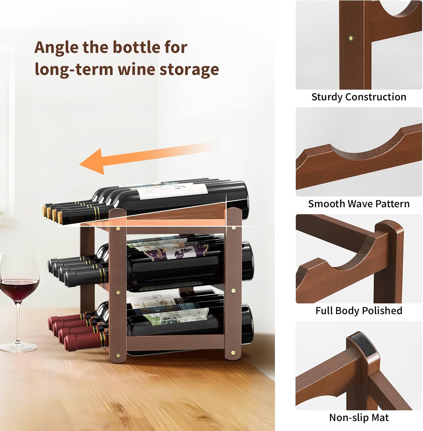 CAMOAT 3-Tier Bamboo Wine Rack Organizer
