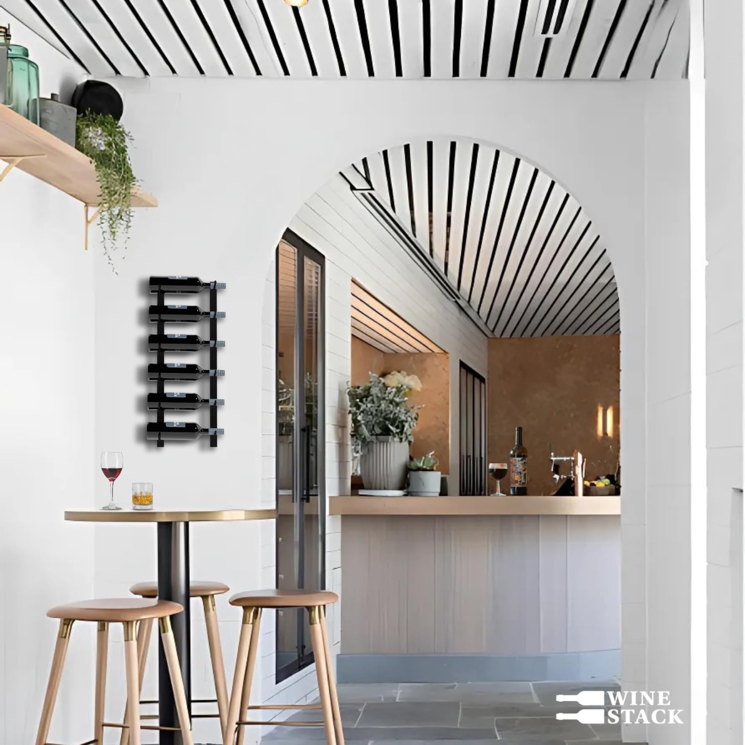 6-Bottle Black Metal Wall Mounted Wine Rack - Modern Industrial Style