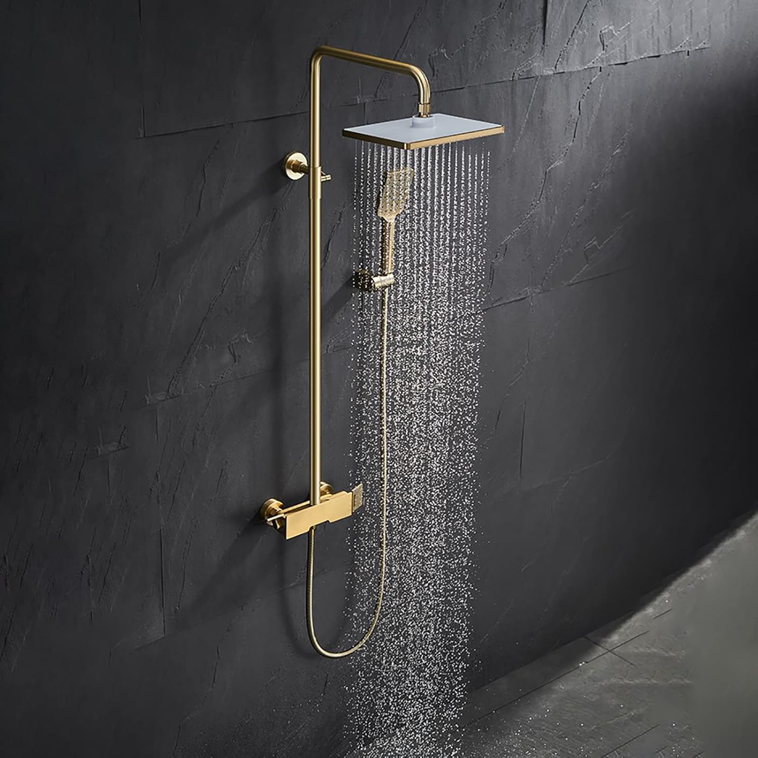 Brushed Gold Shower System Set with Adjustable Height and 3-Setting Handheld