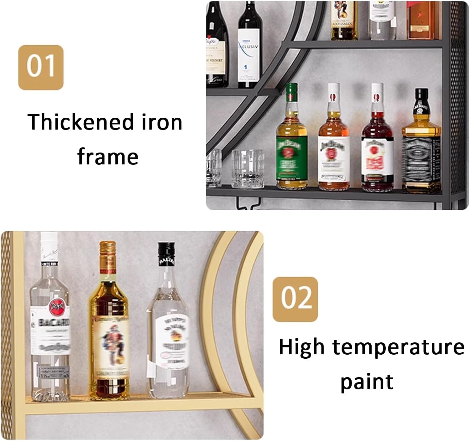 JKGHK 4-Layer Wall Mounted Wine Rack Black Industrial Style