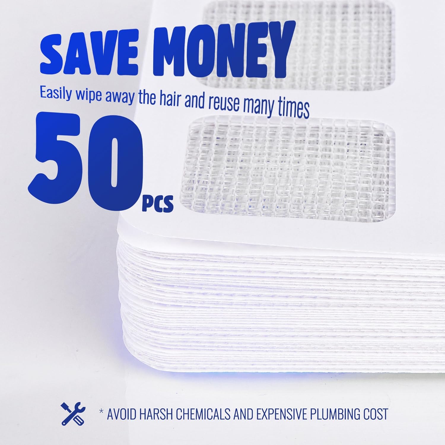 50 Pack Shower Hair Catcher Drain Cover Disposable Reusable