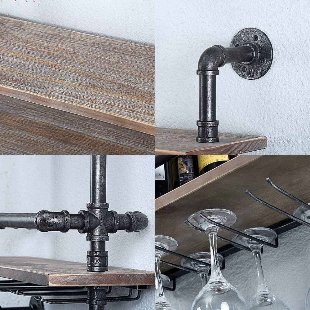 Pimex Wall-Mounted 3-Layer Wine Rack with Glass Holders
