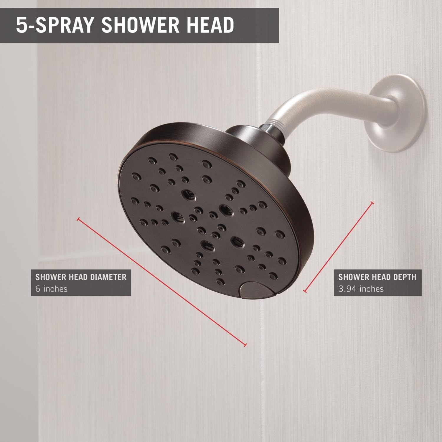 Delta 5-Spray Shower Head with H2Okinetic Technology Venetian Bronze