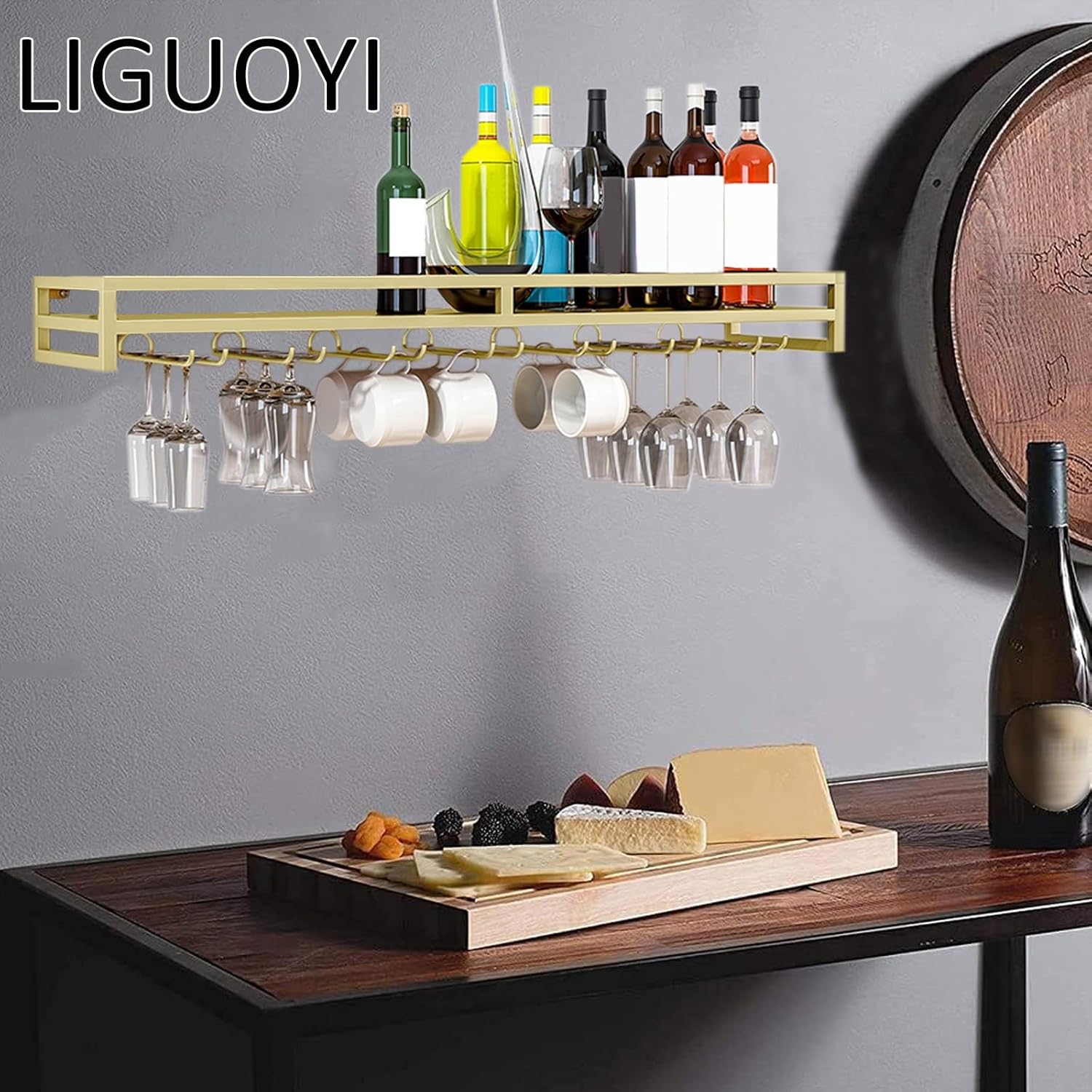 LIGUOYI Wall-Mounted Wine Rack 6080100CM Black Gold White