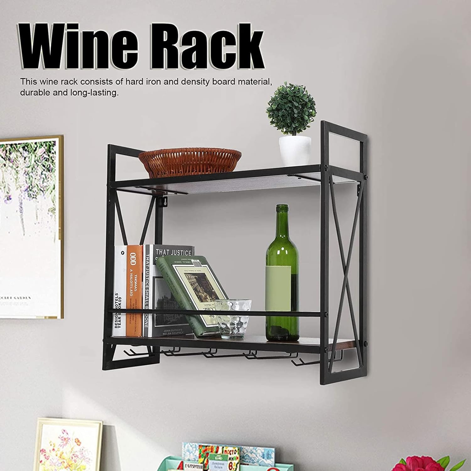 OBong 2-Tier Wall-Mounted Wine Rack with Bottle Holder