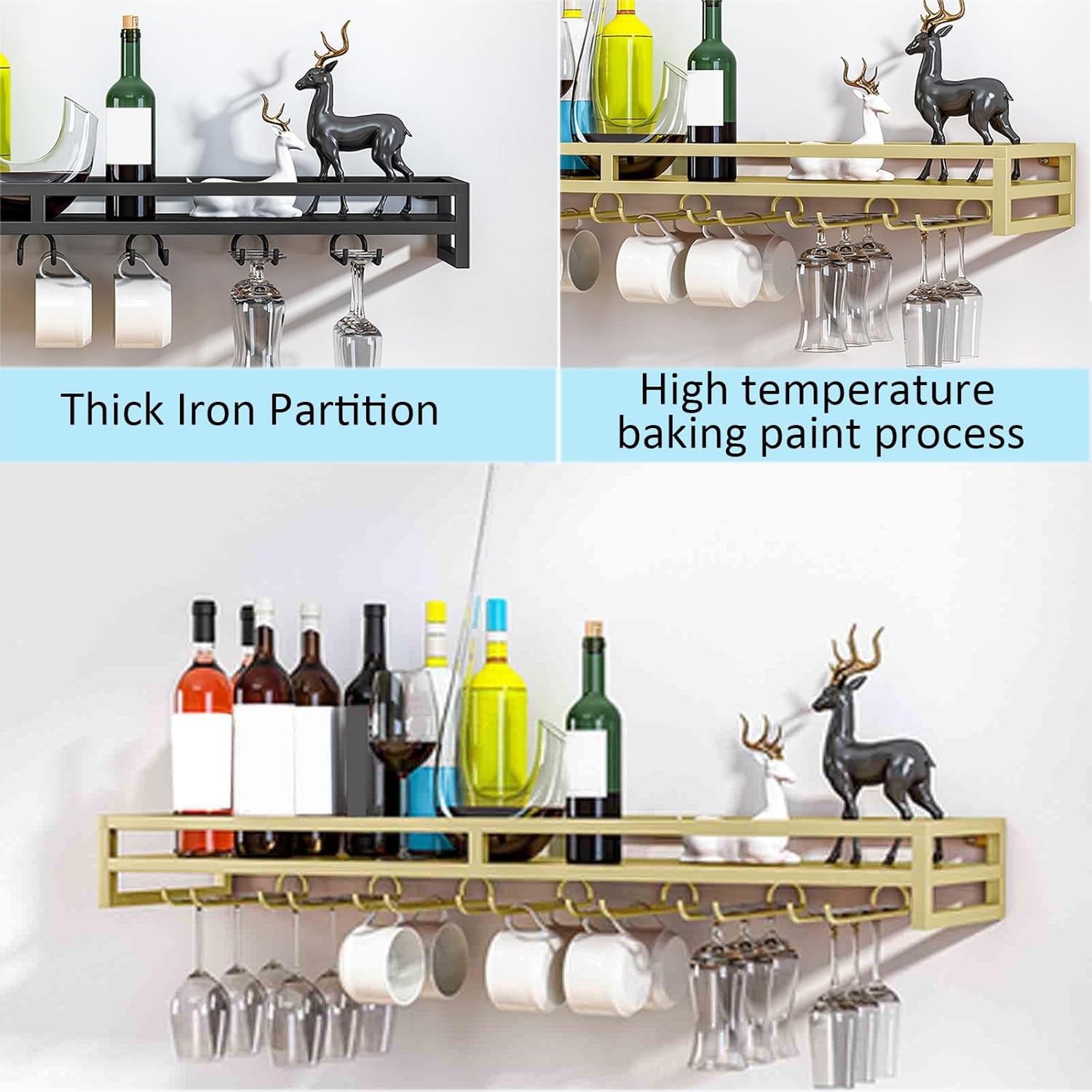LIGUOYI Wall-Mounted Wine Rack 6080100CM Black Gold White