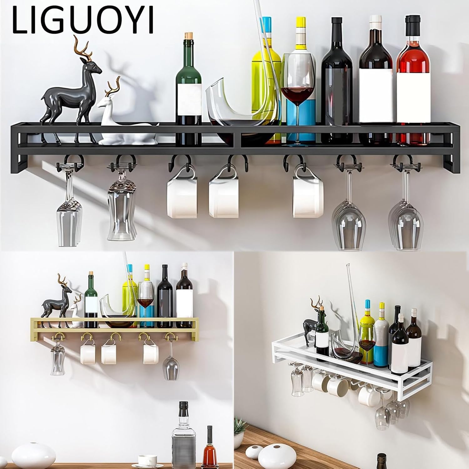 LIGUOYI Wall-Mounted Wine Rack 6080100CM Black Gold White