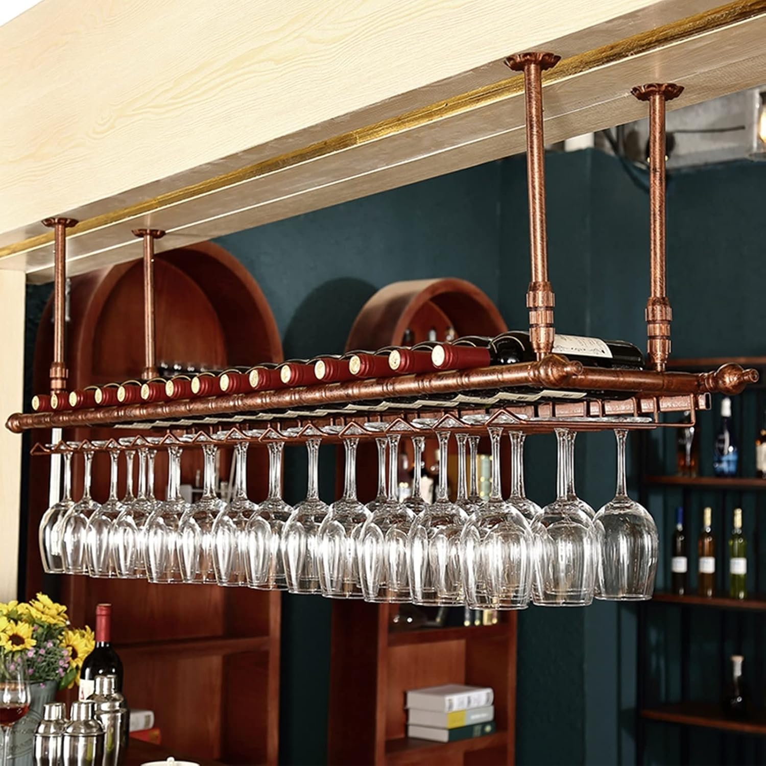 Ceiling Hanging Bar Wine Rack - 80x3cm Wrought Iron Storage Shelf