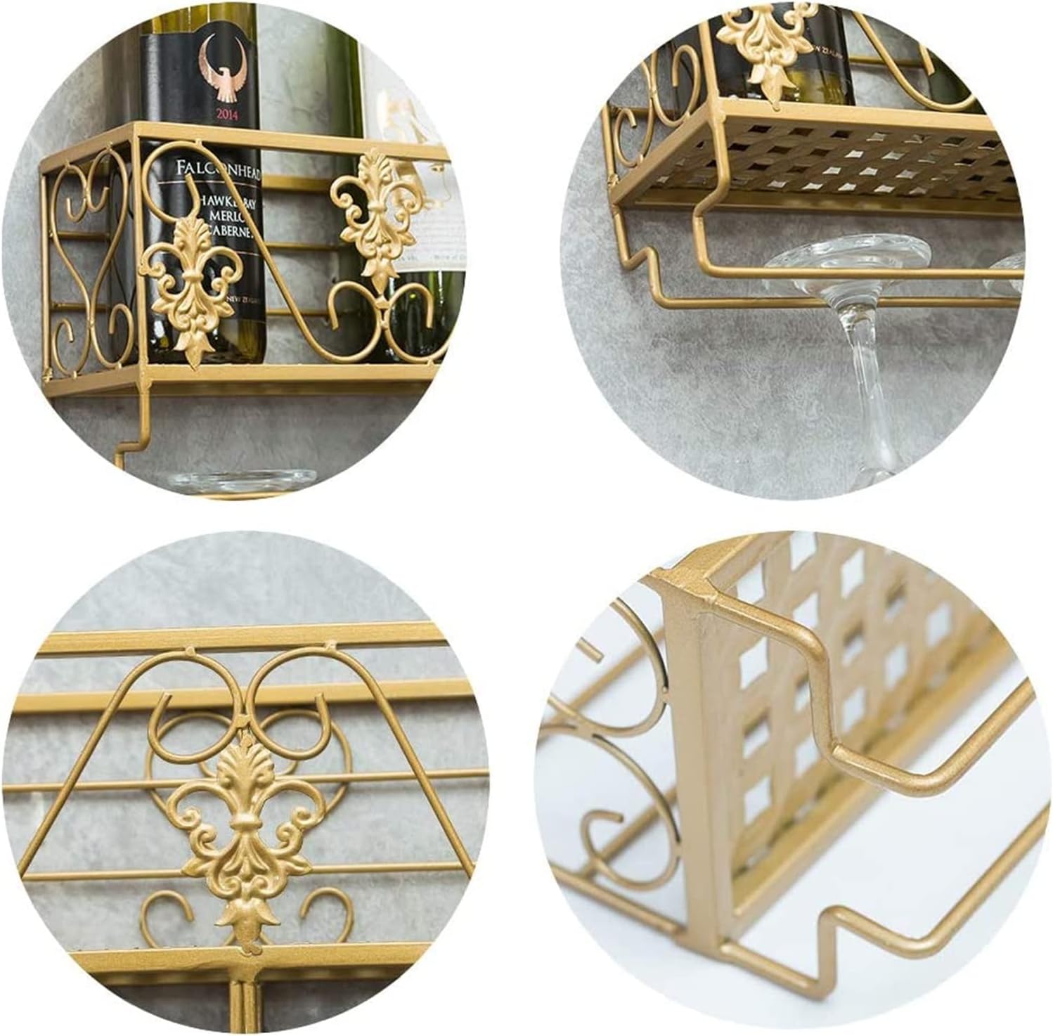 ALDEPO Wall-Mounted Wine Rack with Gold Organizer