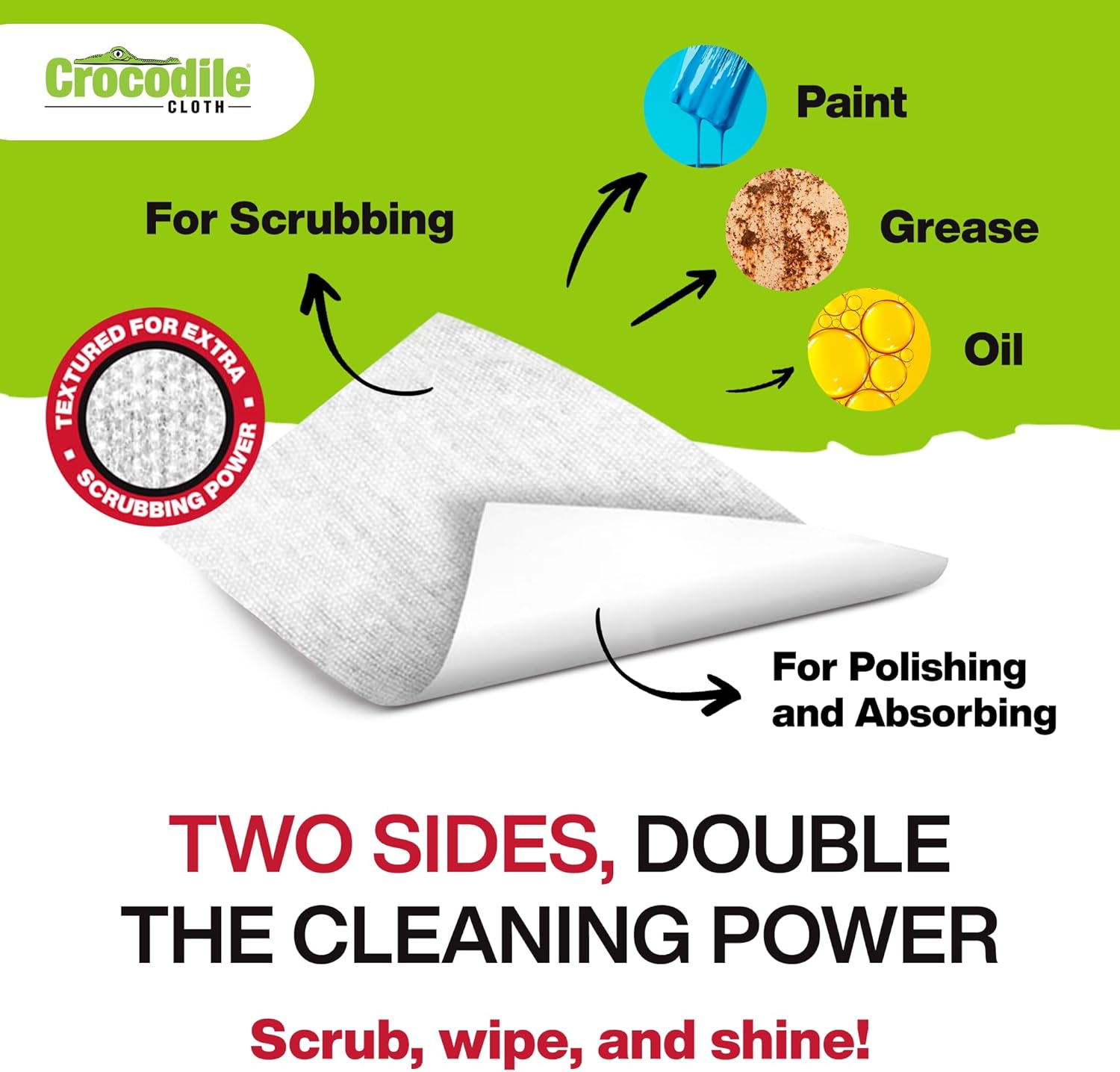 Crocodile Cloth PowerScrub - 80 Dual Surfaced Cloths 10in X 15in