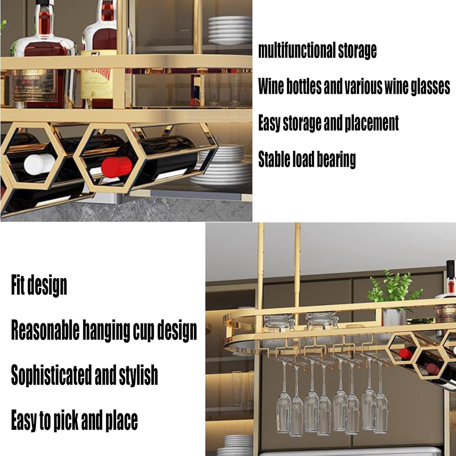WORDFUN Adjustable Wall-Mounted Wine Glass Rack