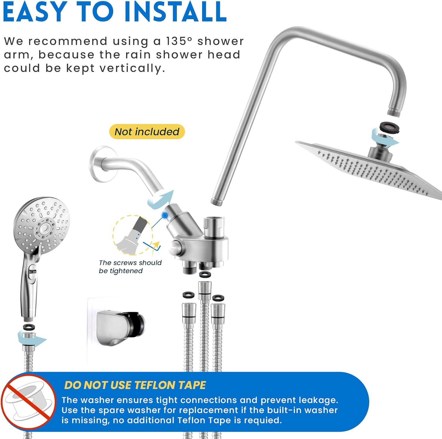 Ryamen Dual Shower Head Combo with 15 Slide Bar 6 Settings Handheld