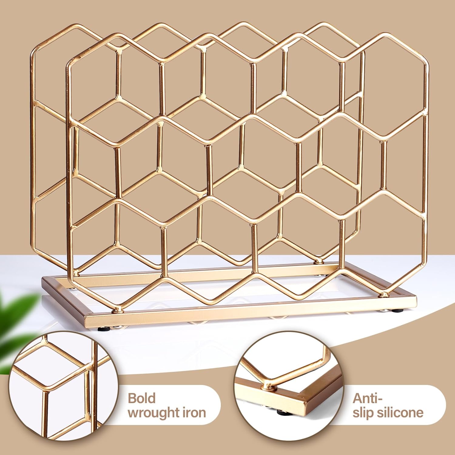 14 Bottle Countertop Wine Rack - Modern Gold Metal Design