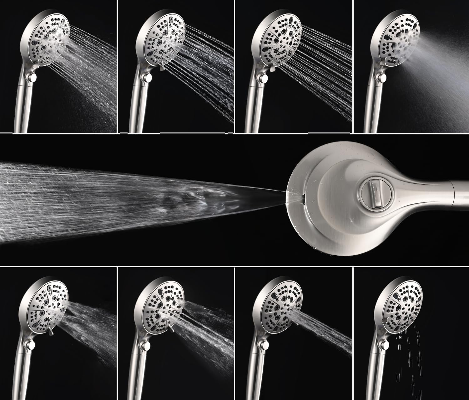 INAVAMZ 25GPM Nickel Shower Head with Handheld 10 Spray Settings